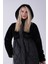 Siyah Yarım Peluş Detaylı Belden Sıktırmalı Kapüşonlu Baklava Desen Mont 44520211.01 8