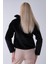 Siyah Omuz Fiyonk Detaylı Düğme Kapamalı Kaşe Ceket 41630060.01 6