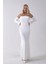 Beyaz Drapeli Takma Kol Detaylı Kadife Abiye 0801068.15 2