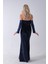 Lacivert Drapeli Takma Kol Detaylı Kadife Abiye 0801068.02 8
