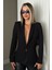 Siyah Etek Ucu ve Yakası Dantel Detaylı Tek Düğme Kapamalı Ceket 4200838.01 1