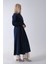 Lacivert Belden Bağlama Detaylı Yandan Cepli Uzun Trenç 422237.02 3