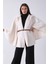 Ekru Tek Düğme Kapamalı Kemerli Yün Peluş Ceket 940140183.147 1