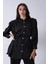 Siyah Hakim Yaka Bel Bağlamalı Desenli Tunik 4595333.01 1