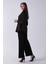 Siyah Tunik Yaka Fermuar Kapamalı File Detaylı Pantolonlu Takım 4577283.01 5