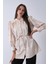 Bej Hakim Yaka Bel Bağlamalı Desenli Tunik 4595333.55 3