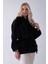 Siyah Yakası Kürk Detaylı Kemerli Fermuar Kapamalı Kaşe Ceket 5307098.01 5