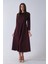 Bordo Bisiklet Yaka Önü Pile Detaylı Beli Kemerli Elbise 4593453.04 2