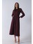 Bordo Bisiklet Yaka Önü Pile Detaylı Beli Kemerli Elbise 4593453.04 3