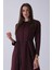 Bordo Bisiklet Yaka Önü Pile Detaylı Beli Kemerli Elbise 4593453.04 8