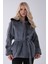 Gri Yakası Kürk Detaylı Kemerli Fermuar Kapamalı Kaşe Ceket 5307098.06 4