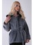 Gri Yakası Kürk Detaylı Kemerli Fermuar Kapamalı Kaşe Ceket 5307098.06 5