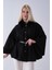 Siyah Önü Düğme Kapamalı Kemerli Yakası Kürklü Panço 47122714.01 5