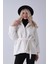 Ekru Yakası Kürk Detaylı Kemerli Fermuar Kapamalı Kaşe Ceket 5307098.147 2