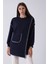 Lacivert Önü Kanguru Cep Detaylı Çizgi Dikişli Bisiklet Yaka Tunik 940170263.02 1