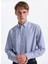 Slim Fit Alttan Britli Yaka Çizgili Koyu Mavi Erkek Gömlek Maydos-Y 307 1