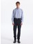 Slim Fit Alttan Britli Yaka Çizgili Koyu Mavi Erkek Gömlek Maydos-Y 307 4