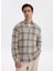 Regular Fit Düğmeli Yaka Ekose Bej - Gri Erkek Gömlek F5WM-GML 2760 1