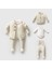 8363N Bebek Triko Örgülü Hırkalı 3'lü Naturel Yün Salopet Takım 1