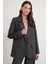 4753 Kadın Çizgili Oversize Blazer Ceket Antrasit 1