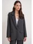 4753 Kadın Çizgili Oversize Blazer Ceket Antrasit 4
