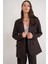 4753 Kadın Çizgili Oversize Blazer Ceket Kahve 1