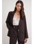 4753 Kadın Çizgili Oversize Blazer Ceket Kahve 3