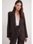 4753 Kadın Çizgili Oversize Blazer Ceket Kahve 4