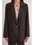 4753 Kadın Çizgili Oversize Blazer Ceket Kahve 5