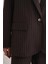 4753 Kadın Çizgili Oversize Blazer Ceket Kahve 6