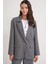 4753 Kadın Çizgili Oversize Blazer Ceket Gri 1