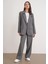 4753 Kadın Çizgili Oversize Blazer Ceket Gri 2
