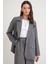 4753 Kadın Çizgili Oversize Blazer Ceket Gri 3