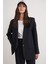 4753 Kadın Çizgili Oversize Blazer Ceket Lacivert 1