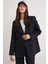 4753 Kadın Çizgili Oversize Blazer Ceket Lacivert 3