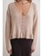 6954 Kadın Fırfır Detaylı V Yaka Triko Kazak Bej 5