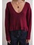 6954 Kadın Fırfır Detaylı V Yaka Triko Kazak Bordo 5