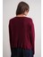 6954 Kadın Fırfır Detaylı V Yaka Triko Kazak Bordo 7