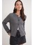 6951 Kadın Bisiklet Yaka Düğmeli Triko Kısa Hırka Antrasit 1