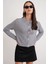 6778 Kadın Links Desenli Crop Triko Hırka Gri 1