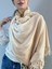 Ponpon Kürklü Triko Ekru Renkli Kadın Şal 180X65 cm 4