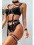 (3 Parça) Harness ve Kelepçeli Balenli Siyah Kadın Jartiyer Set 2