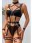 (3 Parça) Harness ve Kelepçeli Balenli Siyah Kadın Jartiyer Set 3