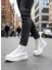 BA0713 Bağcıklı Beyaz Yüksek Taban Erkek Tarz Spor Bot 3
