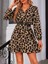 Rengastyle Kadın Kruvaze Yaka Kemerli Leopar Desenli Modal Kumaş Mini Elbise 2