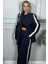 Lacivert Şerit Detaylı Kadın Pantolon Ceket Alt Üst Takım 4