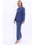 V Yaka Boydan Kuplu Kılasik Ceket & Uzun Düz Dar Etek-Indigo 3