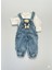 Unisex Bebek Denim 2’li Takım - Ayı Aplikeli Cepli Salopet ve Beyaz Bluz 9