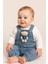 Unisex Bebek Denim 2’li Takım - Ayı Aplikeli Cepli Salopet ve Beyaz Bluz 1