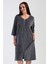 Kadın Büyük Beden Kadife Kumaş Kapri Kollu Fermuarlı Füme Renk Ev Elbisesi C0T1N1304 1